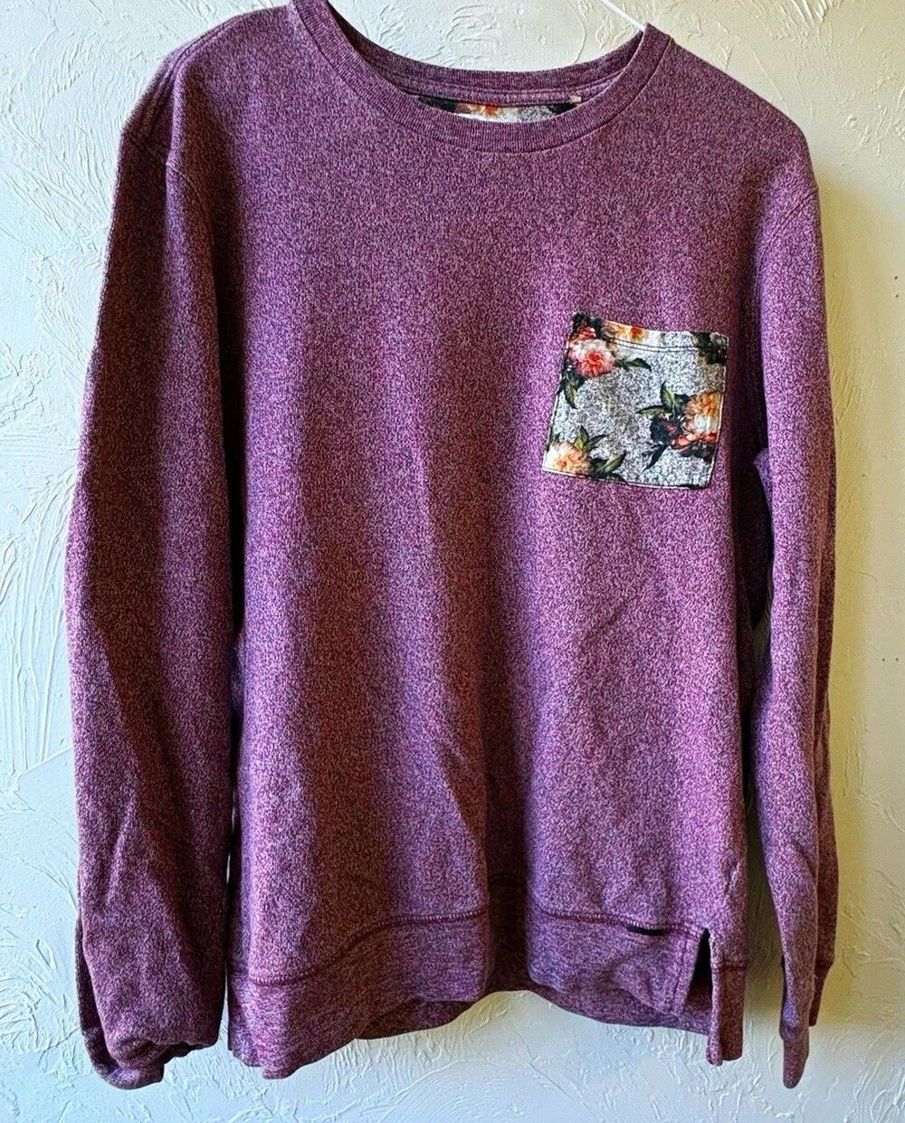 On The Byas Woman's M Purple Crewneck Pullover Sweatshirt Long Sleeve Pocket